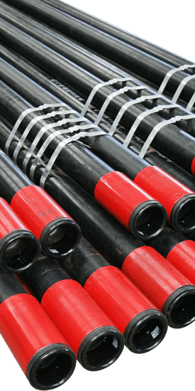 Several bundles of API J55 casing pipes on white background.